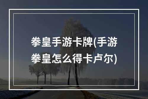 拳皇手游卡牌(手游拳皇怎么得卡卢尔)