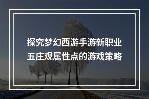 探究梦幻西游手游新职业五庄观属性点的游戏策略