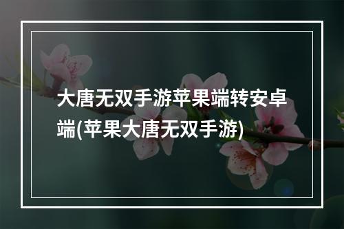 大唐无双手游苹果端转安卓端(苹果大唐无双手游)