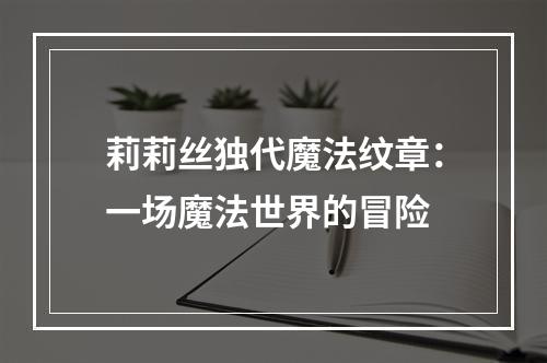 莉莉丝独代魔法纹章：一场魔法世界的冒险