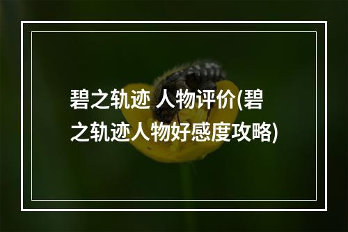 碧之轨迹 人物评价(碧之轨迹人物好感度攻略)