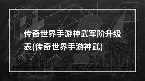 传奇世界手游神武军阶升级表(传奇世界手游神武)