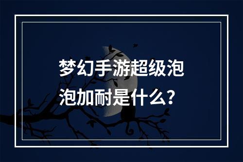 梦幻手游超级泡泡加耐是什么？